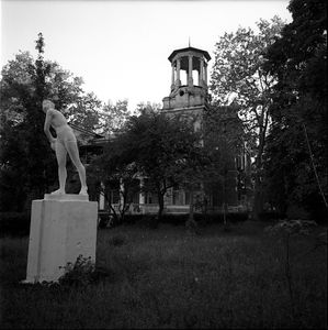 old villa and soviet sculpture