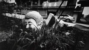 Buddha in front of crematorium in China