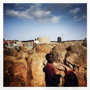 Children play in Kibera. The Kibera slum is the largest slum in Nairobi with around half a million inhabitants