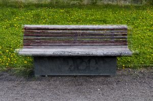 Three brown benches in summer, Helsinki, 2011