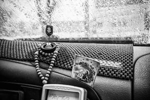 Interior of the car of the main organizer Dusan.