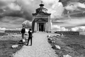 Tourists in front of a chapel, Schneeberg, Austria