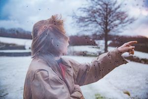 My mother with starlings, 2019
